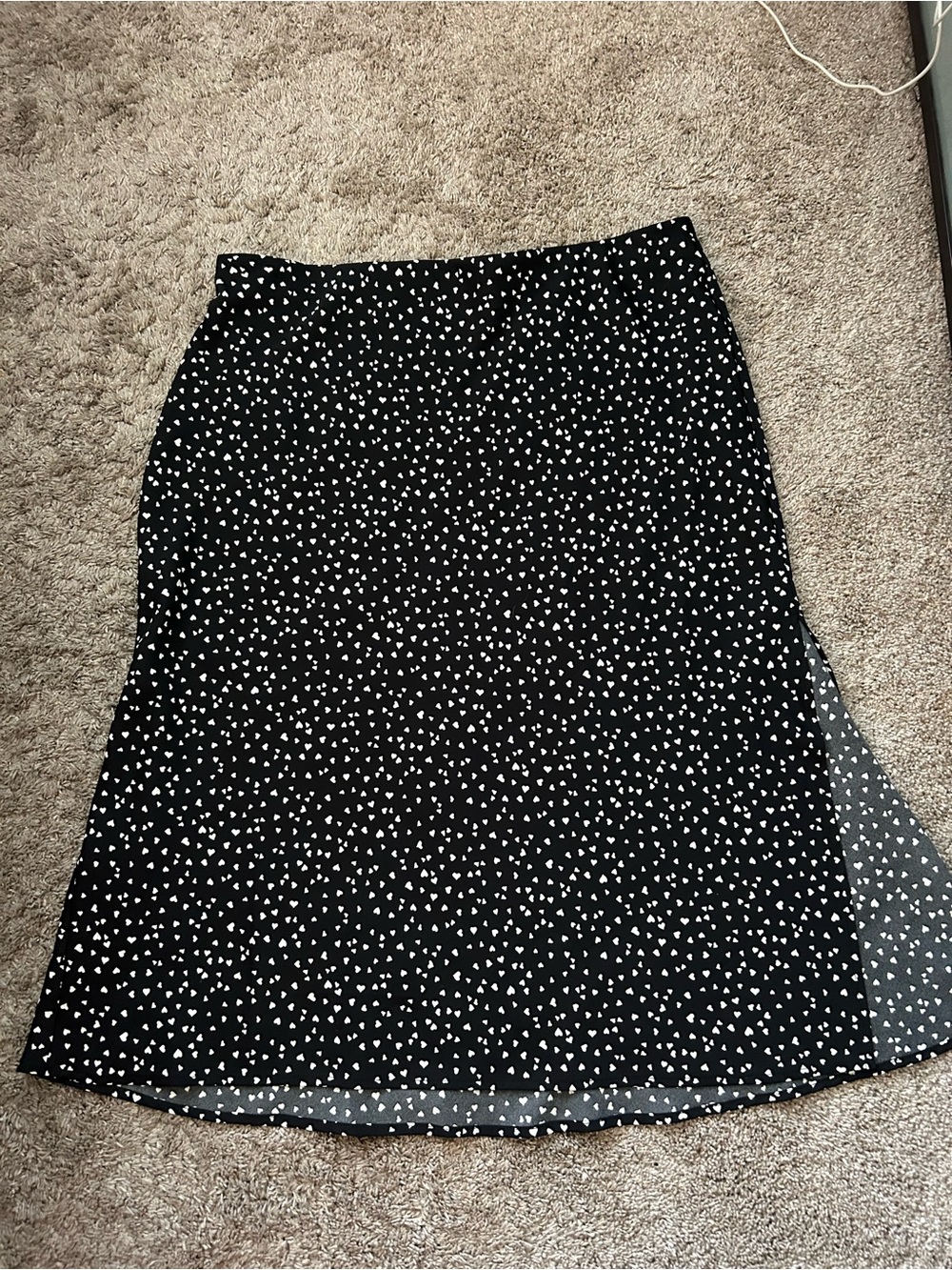 a new day Black Midi Skirt with White Heart Print